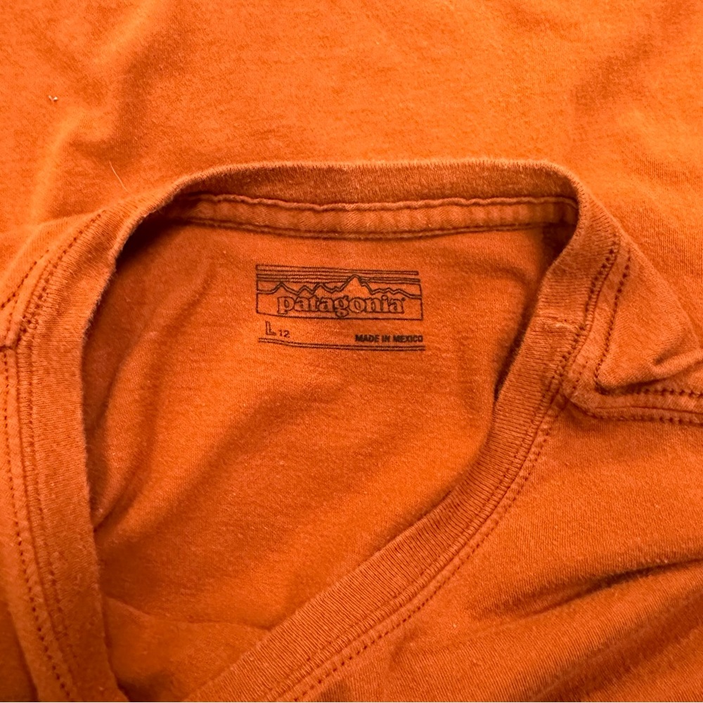 Patagonia Logo Long Sleeve Rustic Orange Crewneck Shirt Boys Size Large - Picture 3 of 6